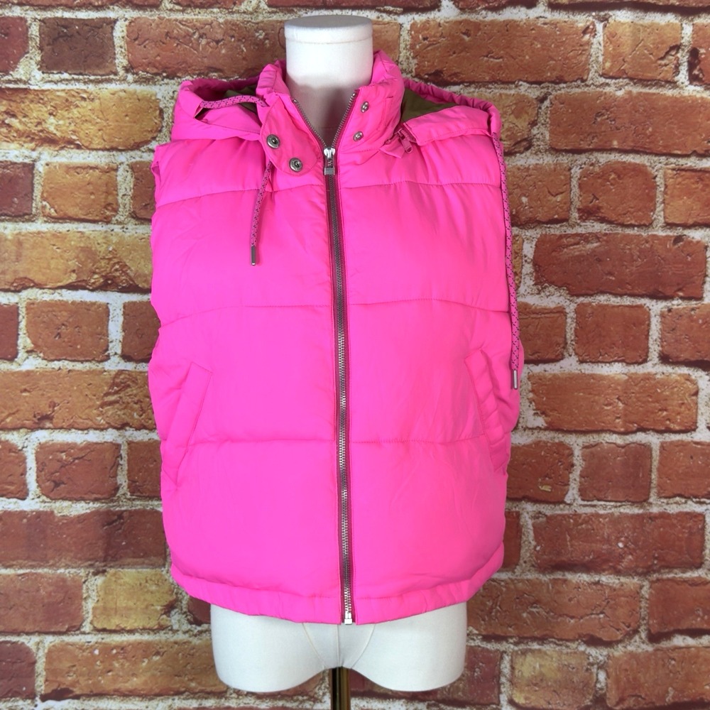 Anthropologie Pilcro Hooded Puffer Vest Hot Pink Boho Size‎ XS Fall Jacket EUC